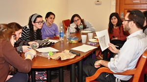 HaMidrasha@QC student team during one of their many planning and brain storm sessions.  Photo credit: Shoshana Charnoff 
