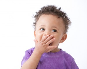 Real People: Black African American Laughing Toddler Boy Purple Shirt