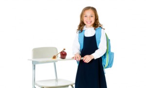 School girl apple desk