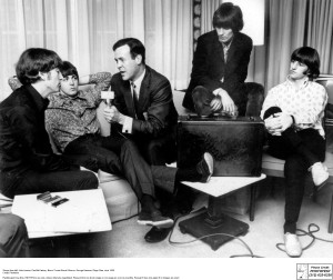 Shown from left: John Lennon, Paul McCartney, Bruce 'Cousin Brucie' Morrow, George Harrison, Ringo Starr, circa 1965