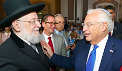 Former Israel Chief Rabbi Yisrael Meir Lau chatting with Ambassador Friedman.