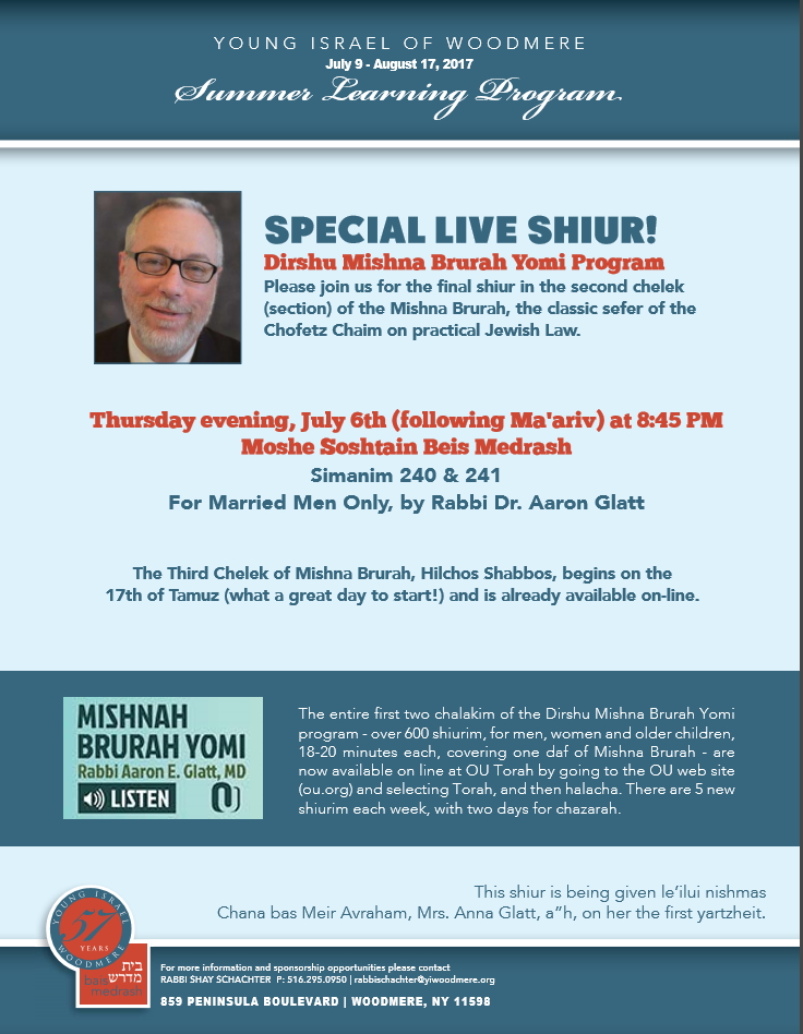 Start Hilchos Shabbos with Mishnah Brurah Yomi