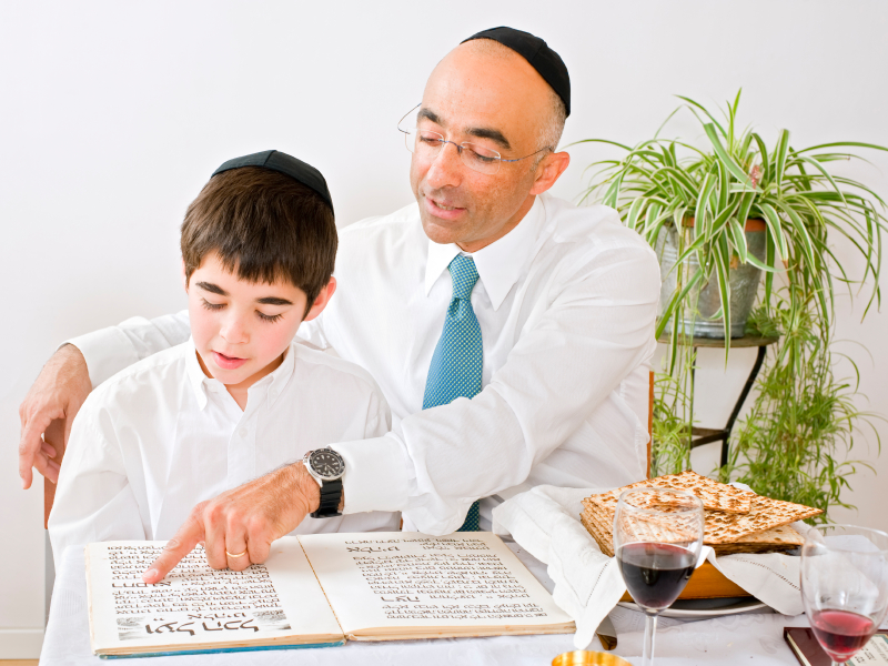 father and son celebrating passover