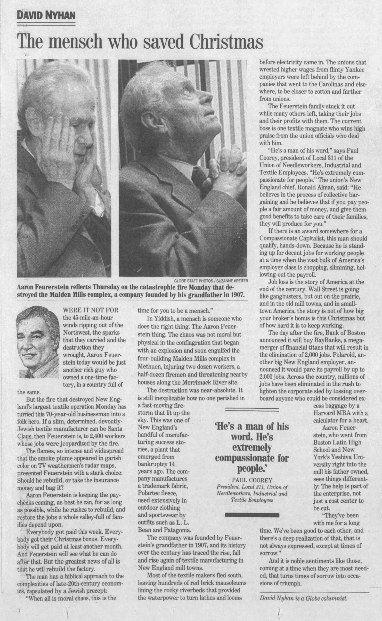 Remembering Aaron Feuerstein z"l, the Mensch of Malden Mills - OU Life