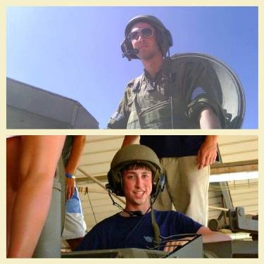 On top: Commander Evan Gewirtz serving in the IDF, circa 2011. On bottom: Evan Gewirtz at an army base during TJJ in 2008.