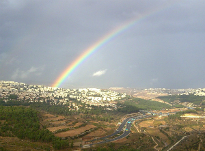 A rainbow over the hills of Jerusalem